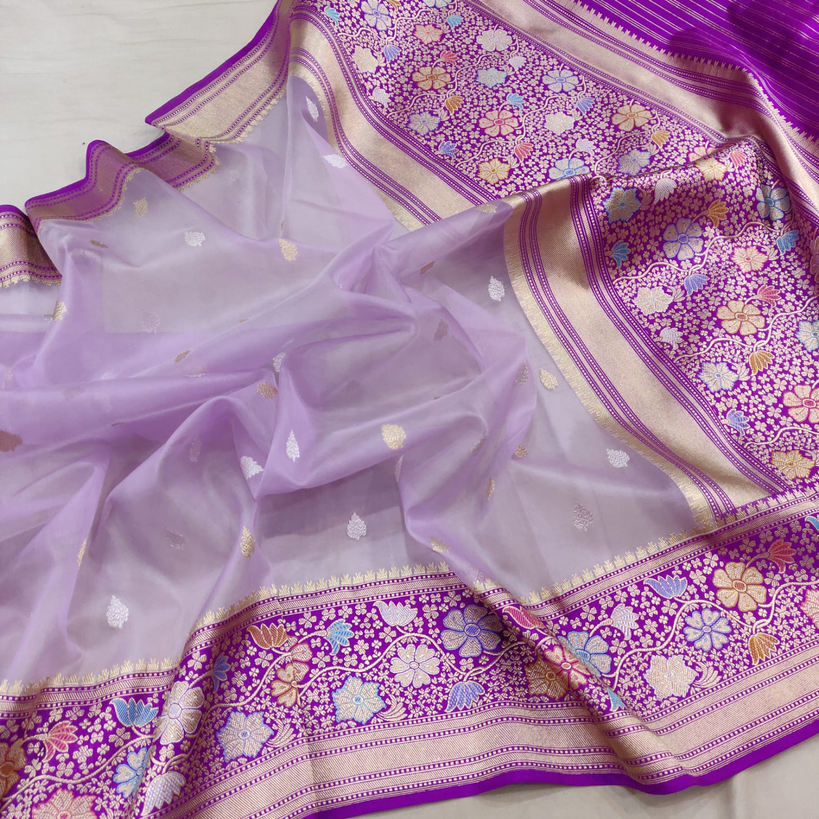 Maharish handwoven kora saree - Saffronfashionindia