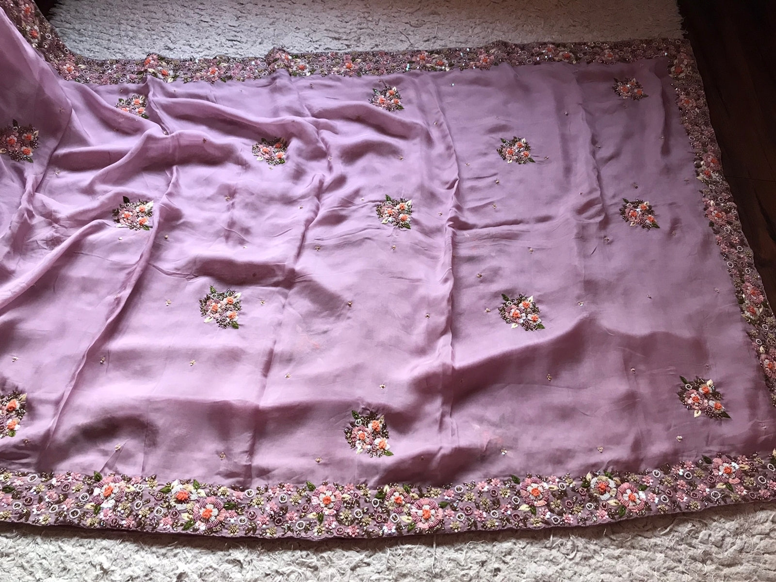 Premium mauve embroidery saree - Saffronfashionindia