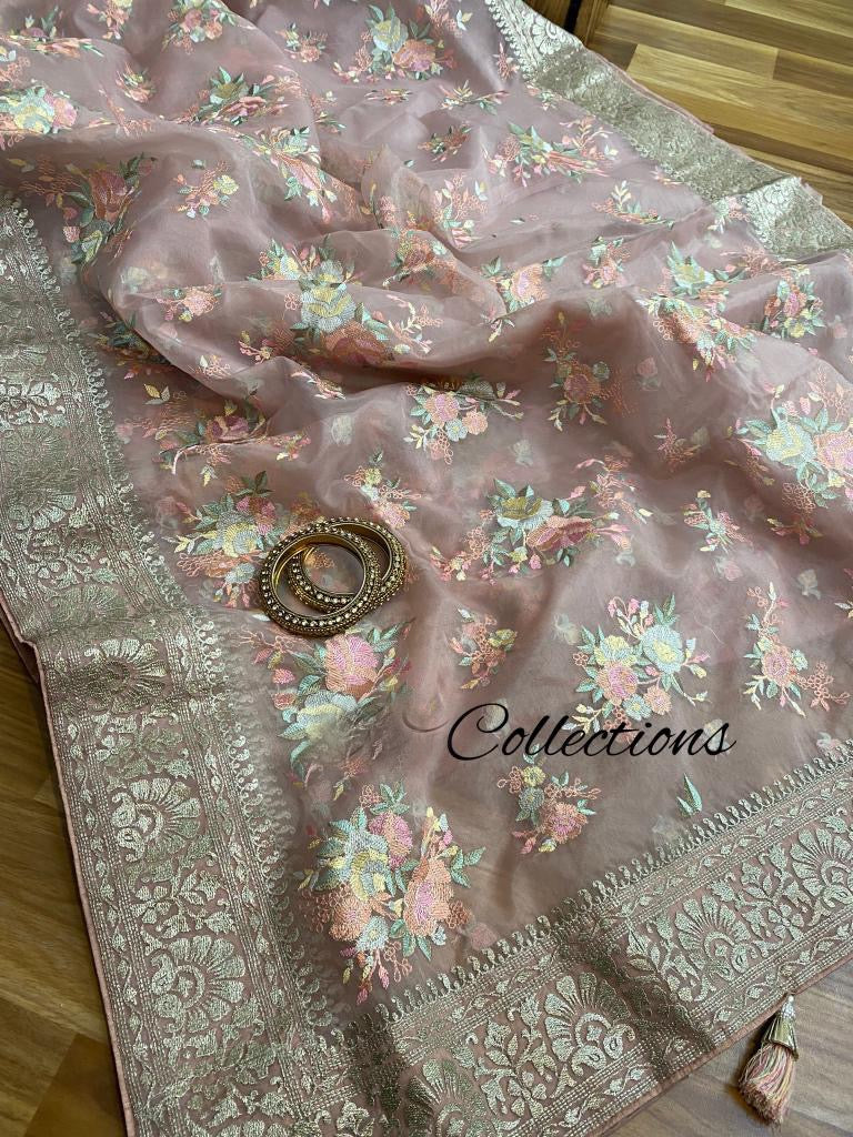 Vanilla gorgeous saree/embroidered saree - Saffronfashionindia