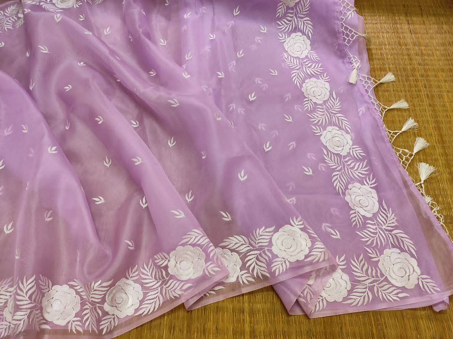 Rose inspired organza saree - Saffronfashionindia