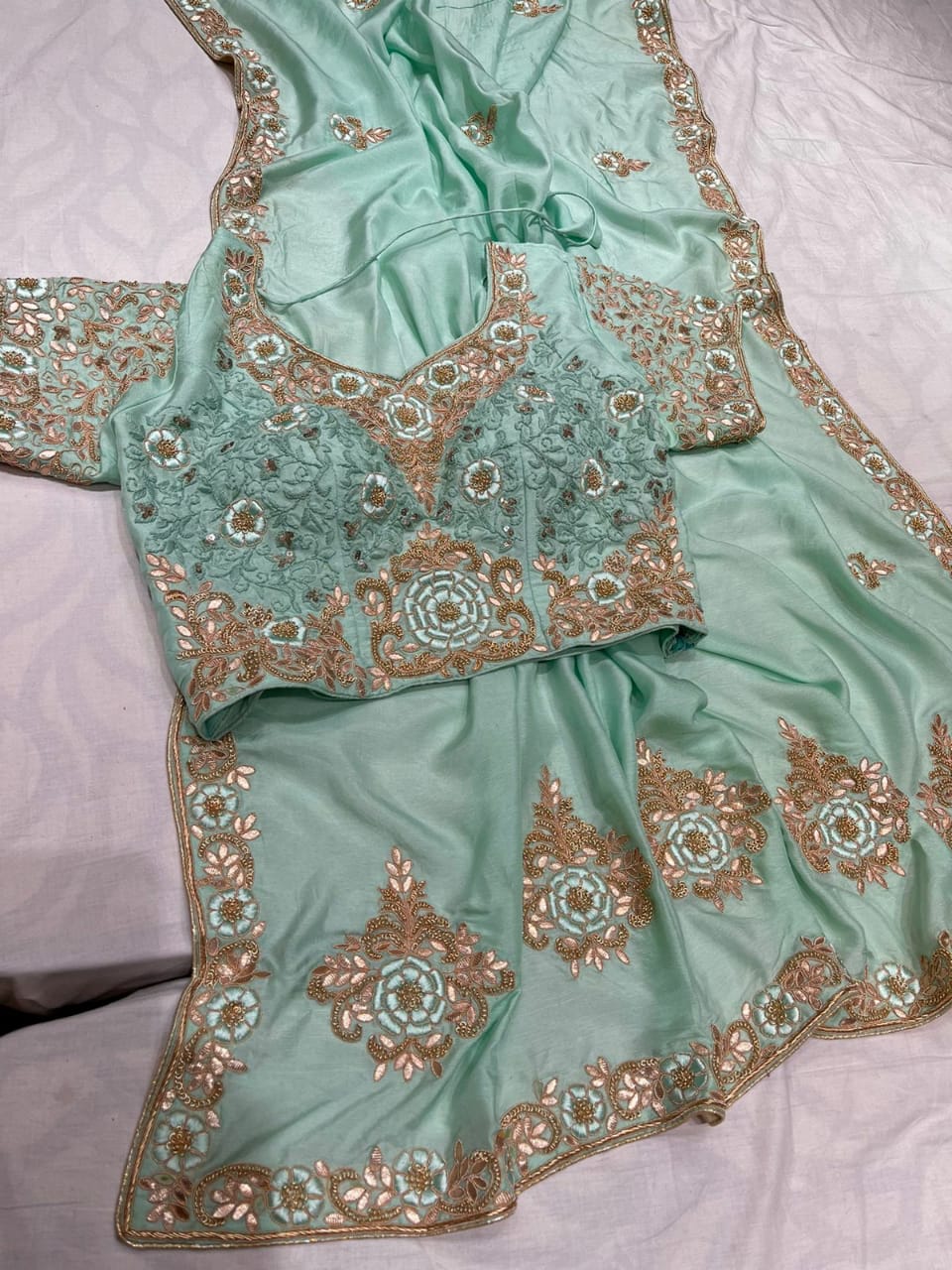 Russian silk zardosi saree - Saffronfashionindia