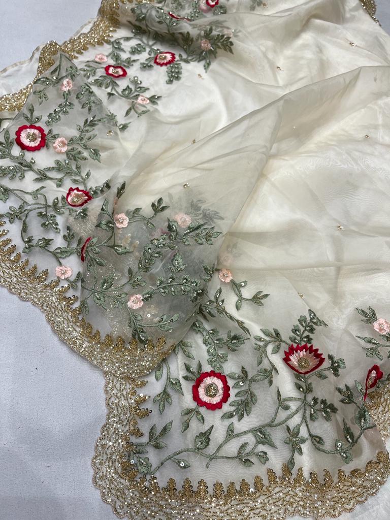 Iris embroidered saree - Saffronfashionindia