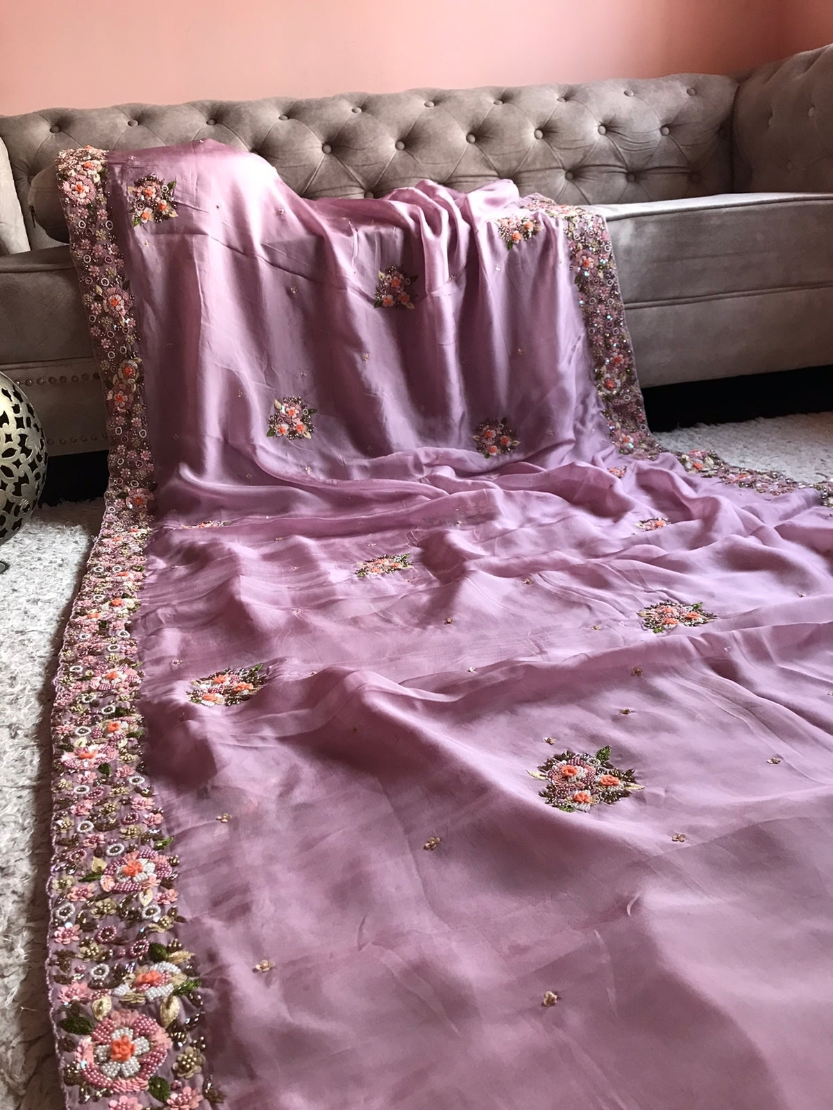 Premium mauve embroidery saree - Saffronfashionindia
