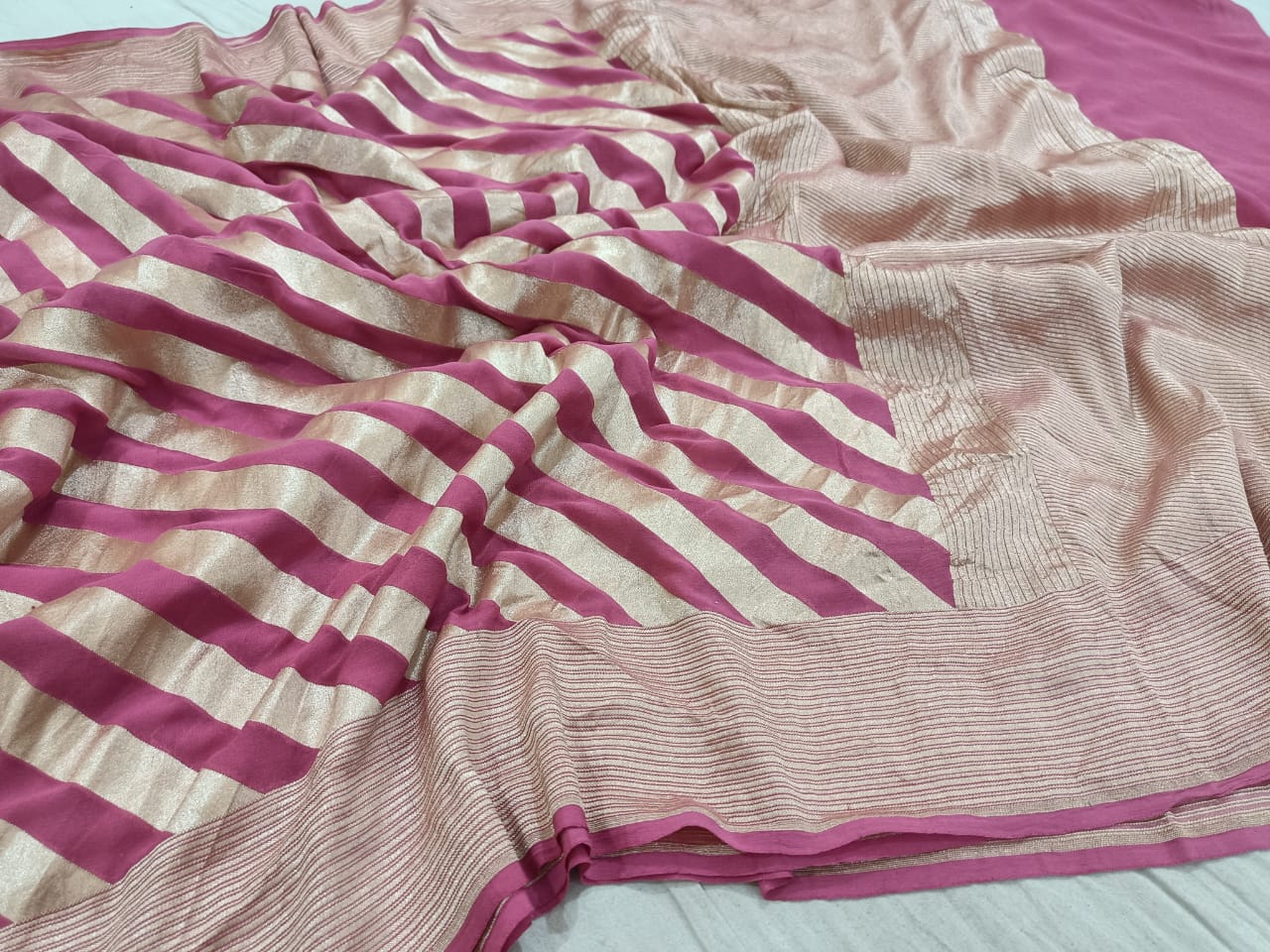 Striped lehariya gorgette chiffon saree - Saffronfashionindia