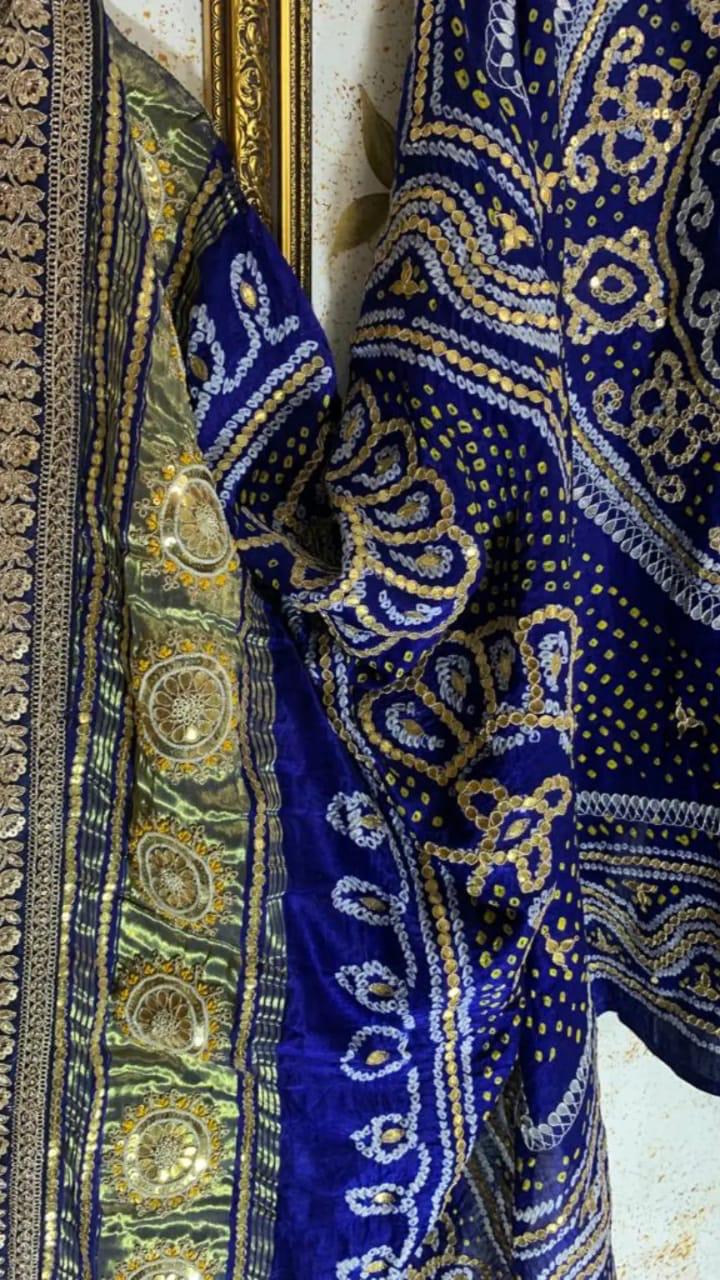 Royal blue embroidered gajji silk dupatta - Saffronfashionindia