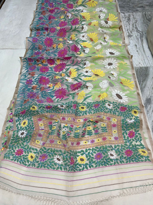 Guruma floral jamdani saree - Saffronfashionindia