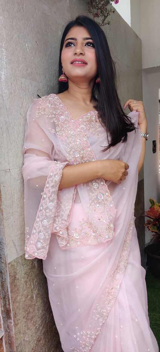 Ishu embroidery organza saree - Saffronfashionindia