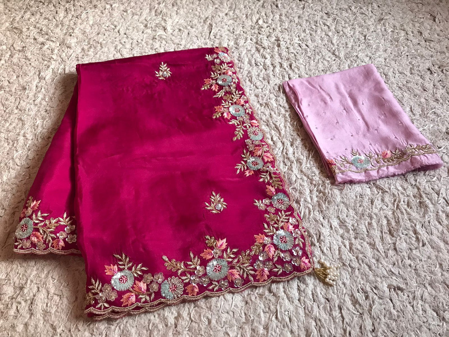 Wine inspired organza silk embroidered saree - Saffronfashionindia