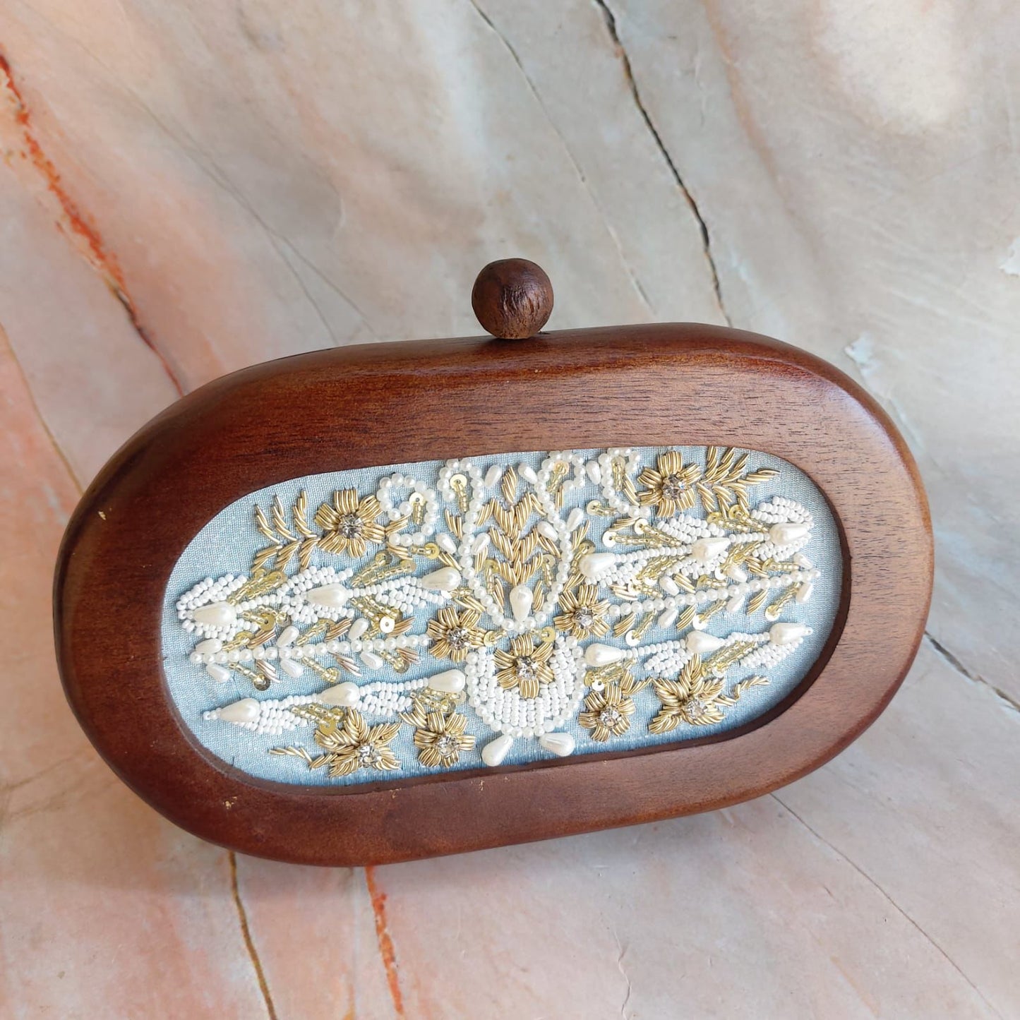 Leisha wooden oval box - Saffronfashionindia
