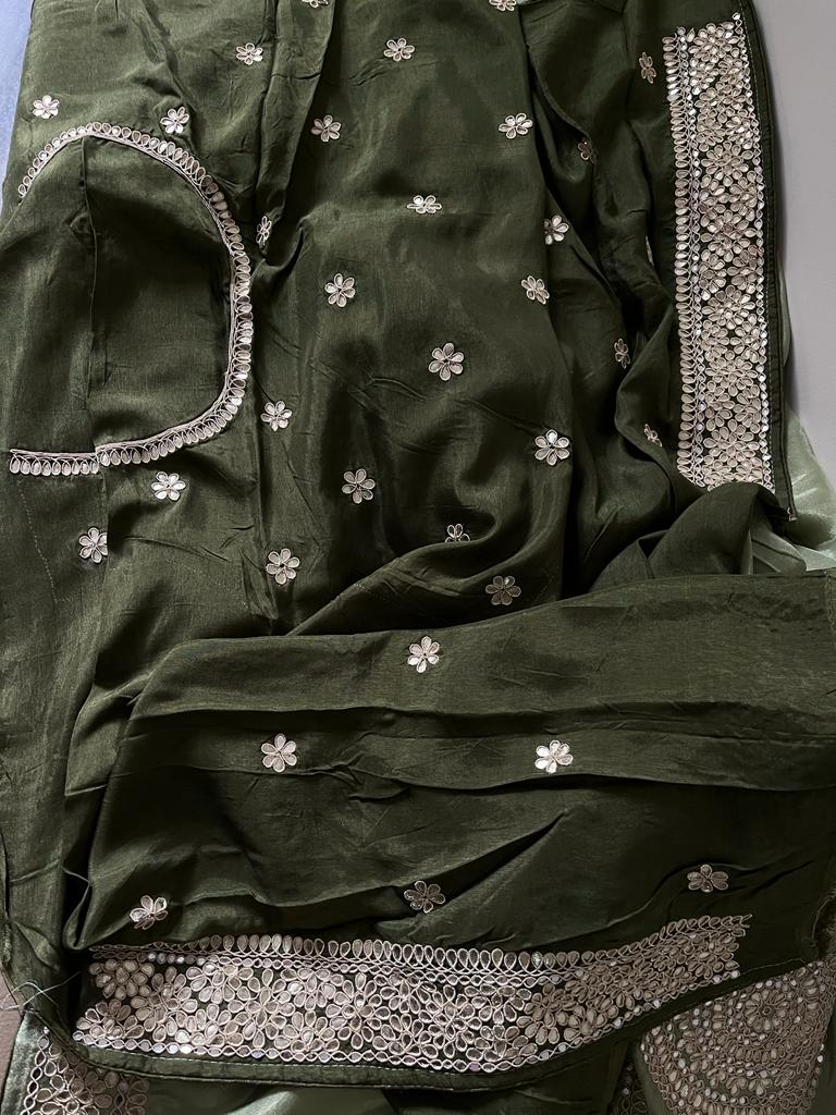 Zubeida gorgette embroidered saree - Saffronfashionindia