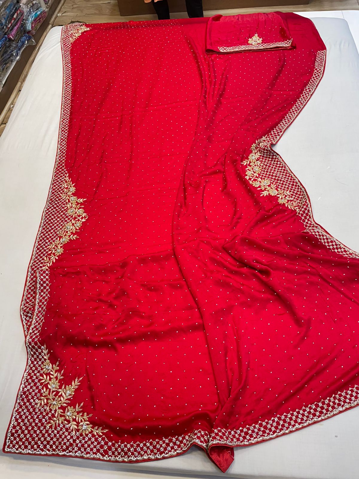 Crepe satin saree - Saffronfashionindia
