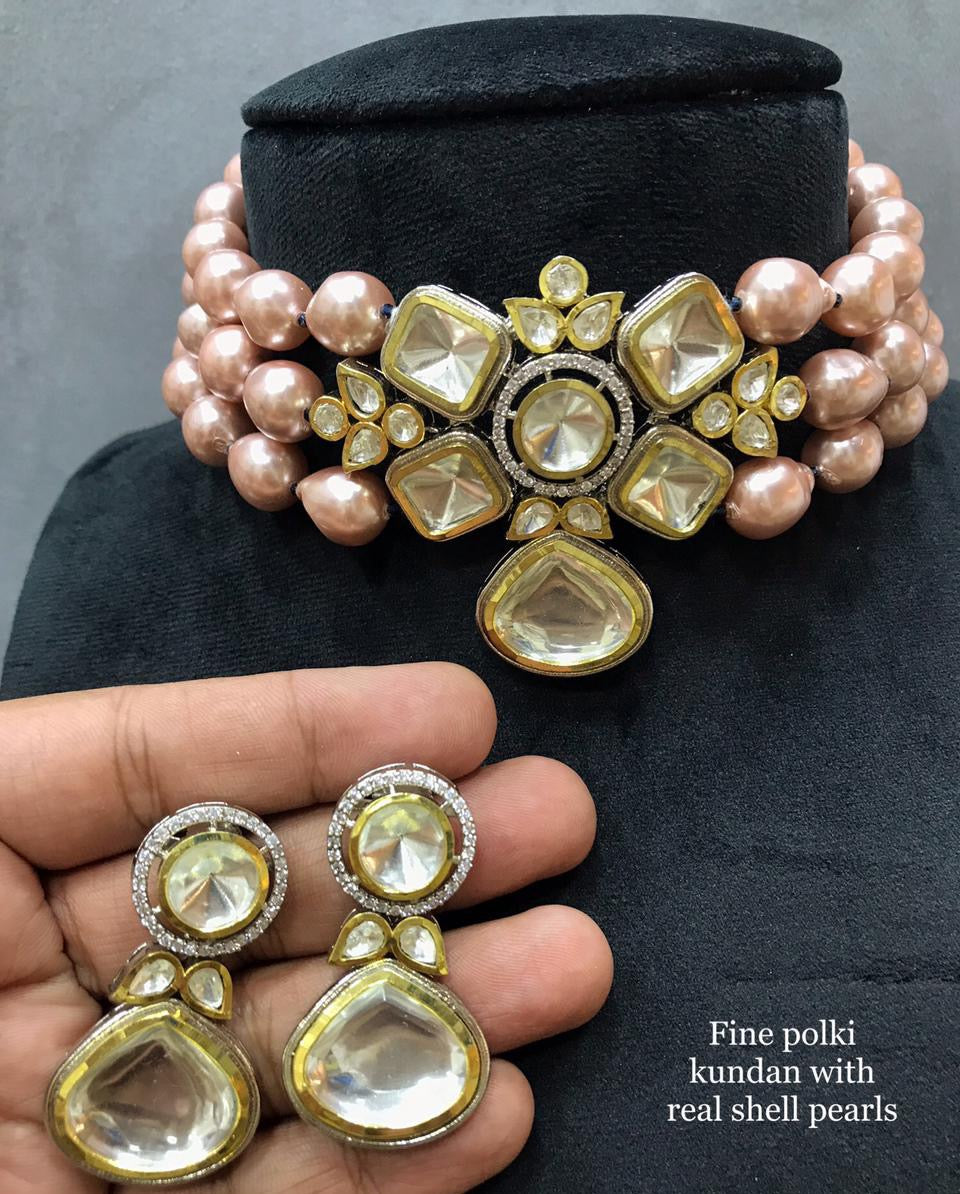 Pearl Kundan choker set - Saffronfashionindia