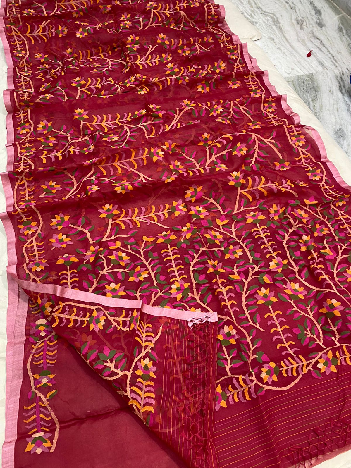 Ruksar muslin jamdani saree - Saffronfashionindia