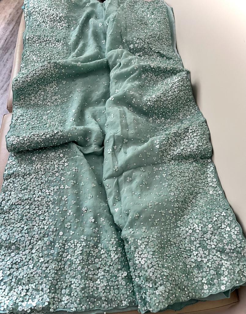 Nashina gorgette reception saree wedding saree partywear sarees - Saffronfashionindia