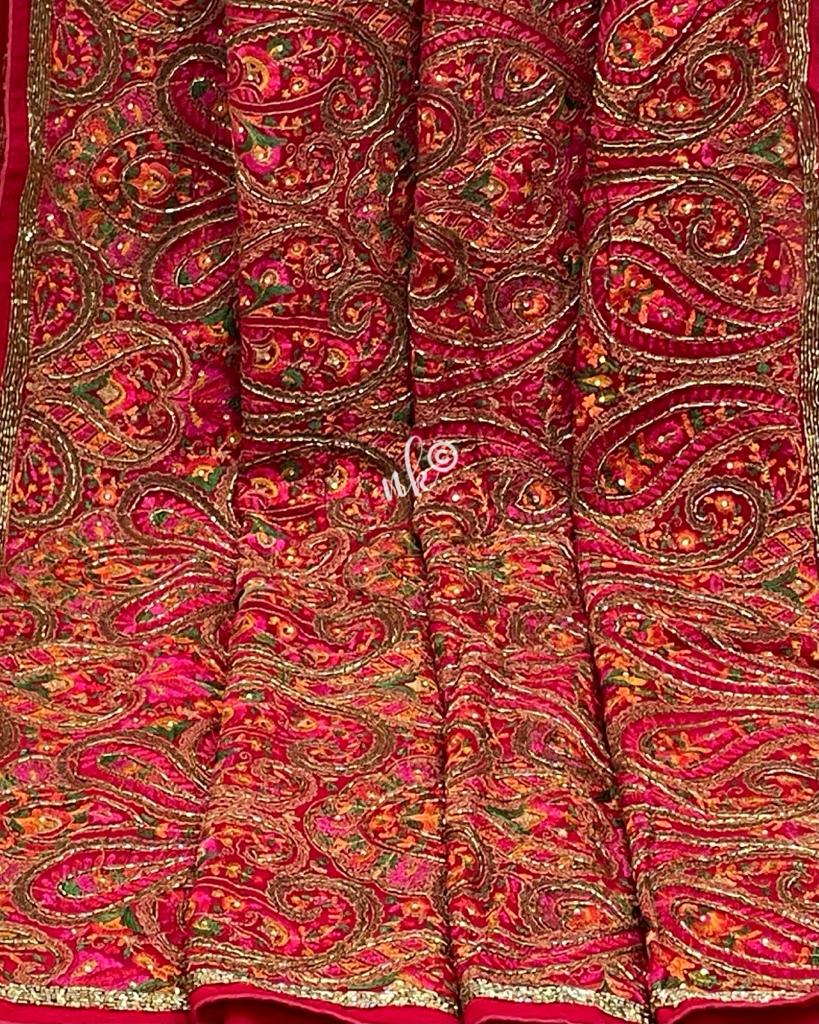 Kashmiri inspired gorgette saree - Saffronfashionindia