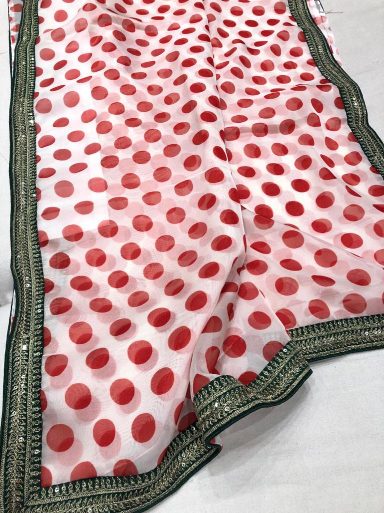 Zardosi bordered polka dot saree - Saffronfashionindia