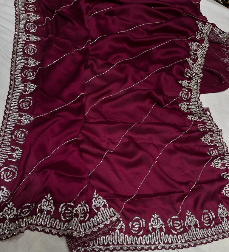 Avisha crepe zardosi saree - Saffronfashionindia