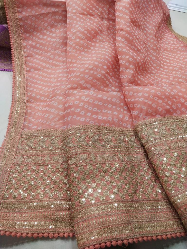 Bandhani styled organza saree - Saffronfashionindia