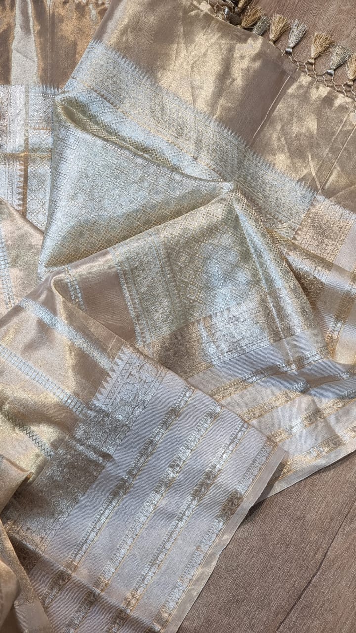 Handwoven tissue striped saree - Saffronfashionindia