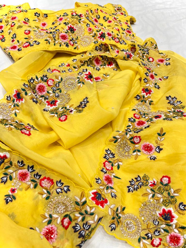 Nishika embroidery organza saree - Saffronfashionindia