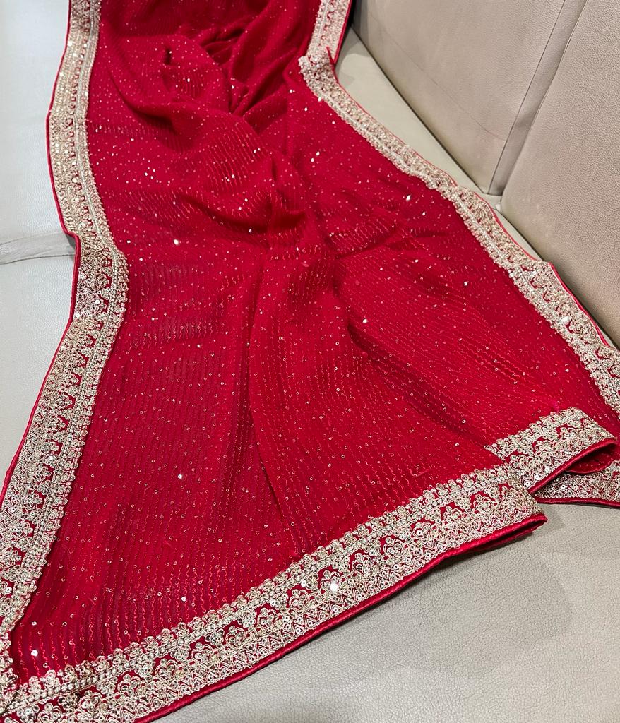 Gulzaar sequence gorgette saree - Saffronfashionindia