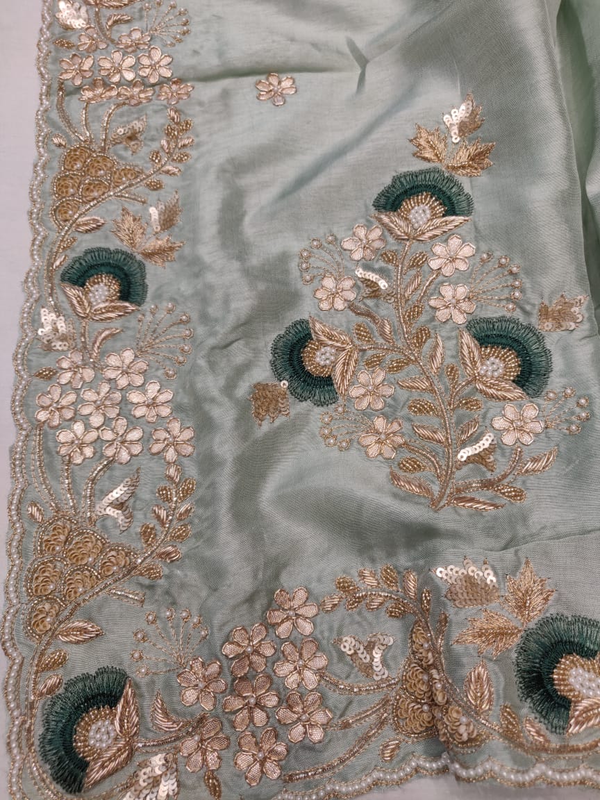 Russian silk saree handmade saree blouse - Saffronfashionindia
