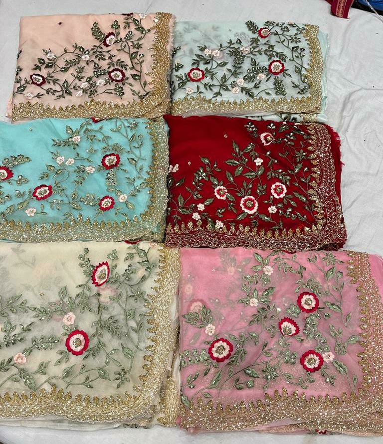 Iris embroidered saree - Saffronfashionindia