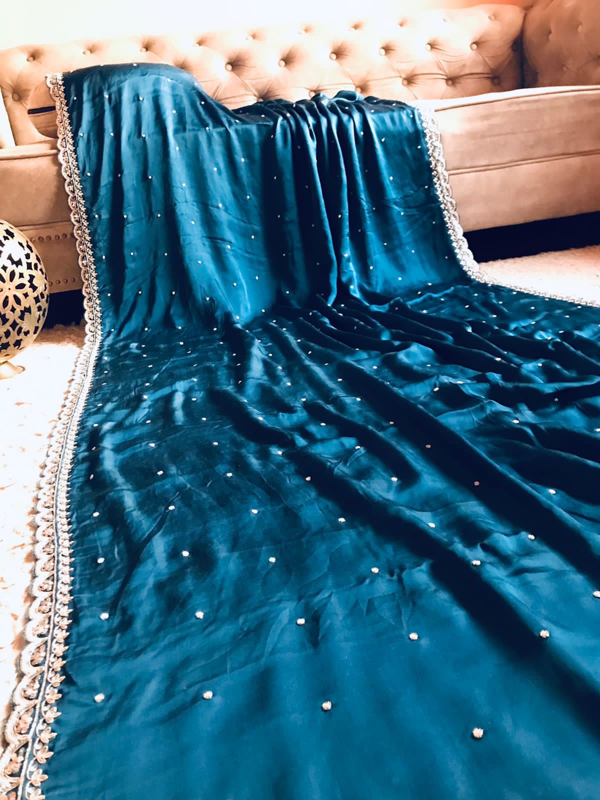 Uvi teal blue partywear saree - Saffronfashionindia