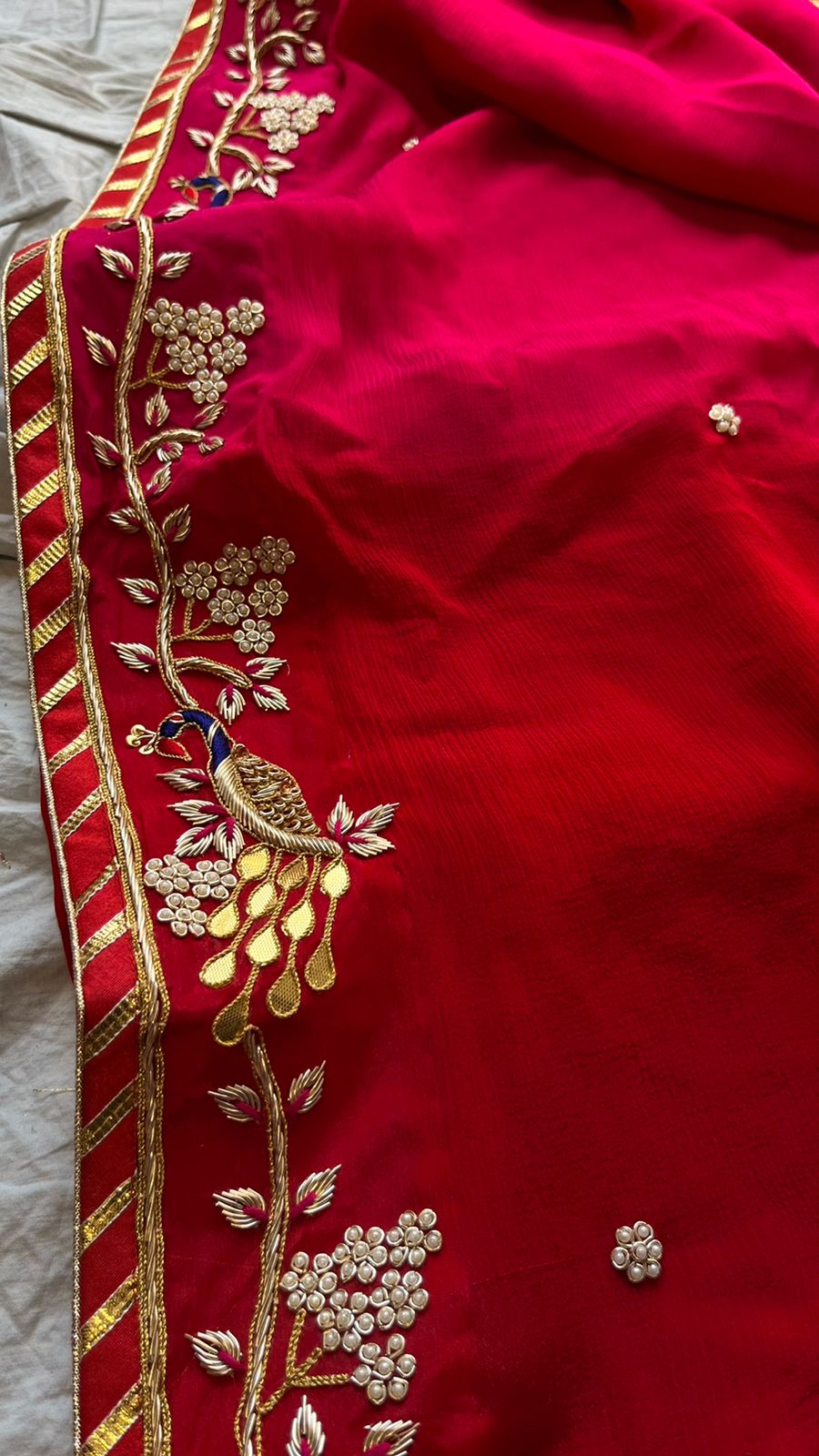 Stunning red zardosi saree - Saffronfashionindia