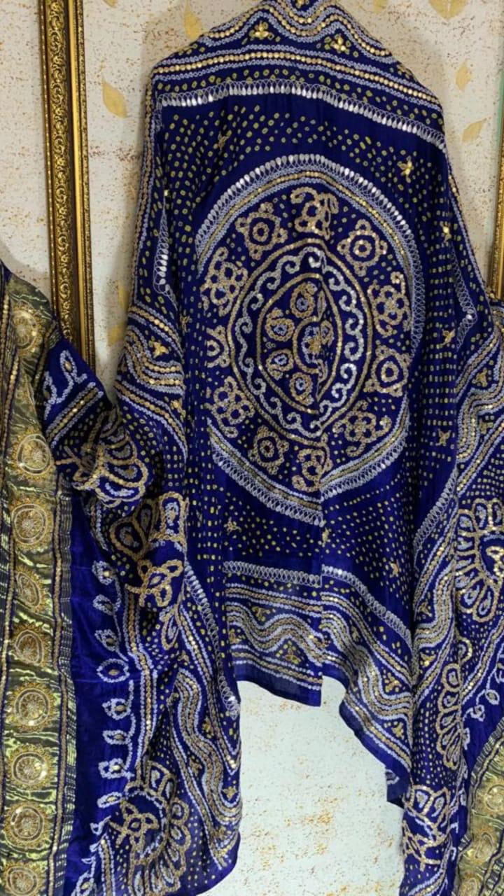 Royal blue embroidered gajji silk dupatta - Saffronfashionindia