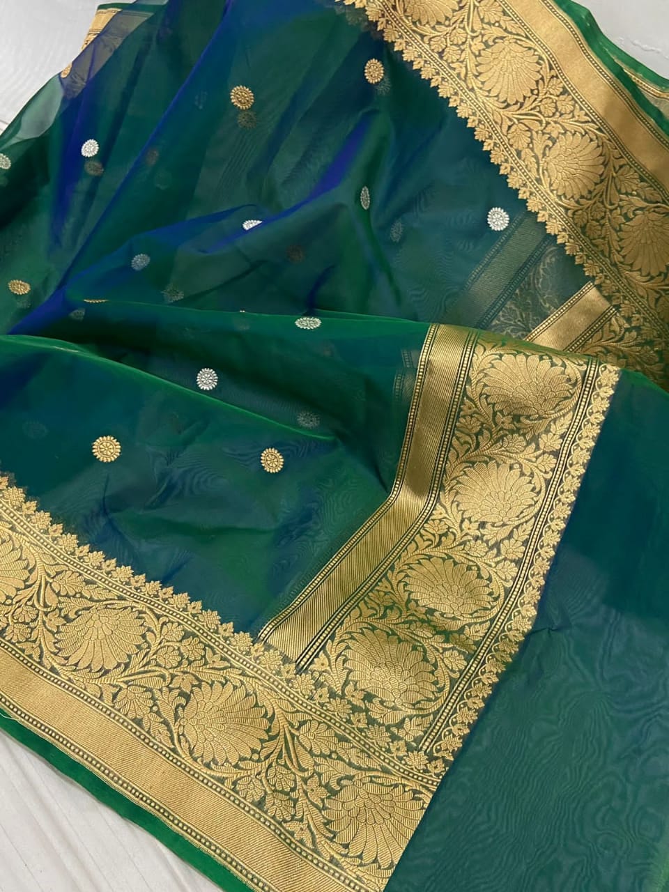 Emerald kora banarsi dupatta - Saffronfashionindia