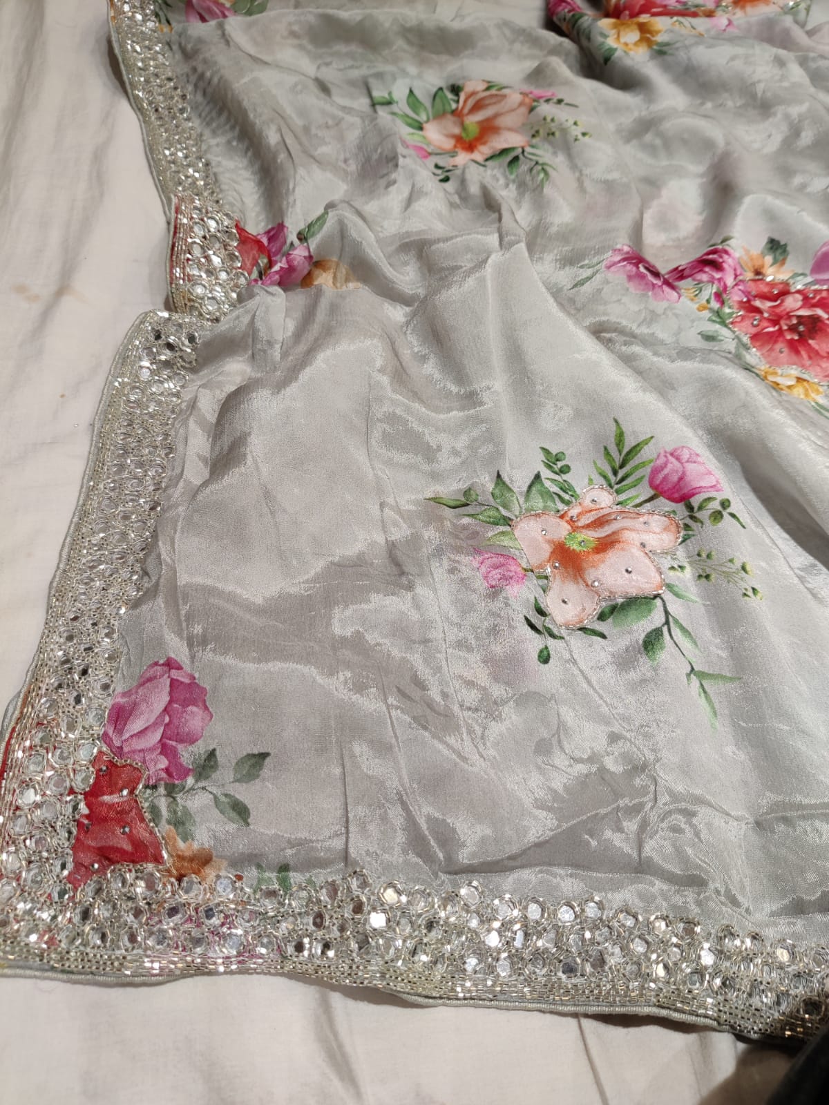 Fancy crepe partywear saree - Saffronfashionindia