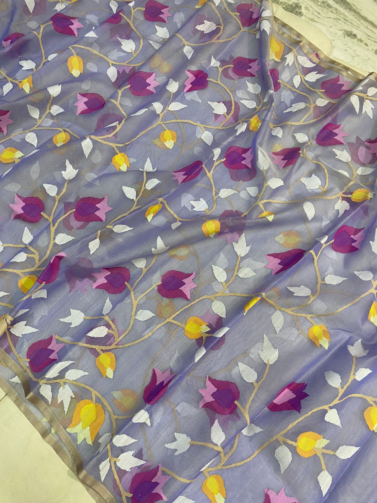 Grey beautiful jamdani saree - Saffronfashionindia
