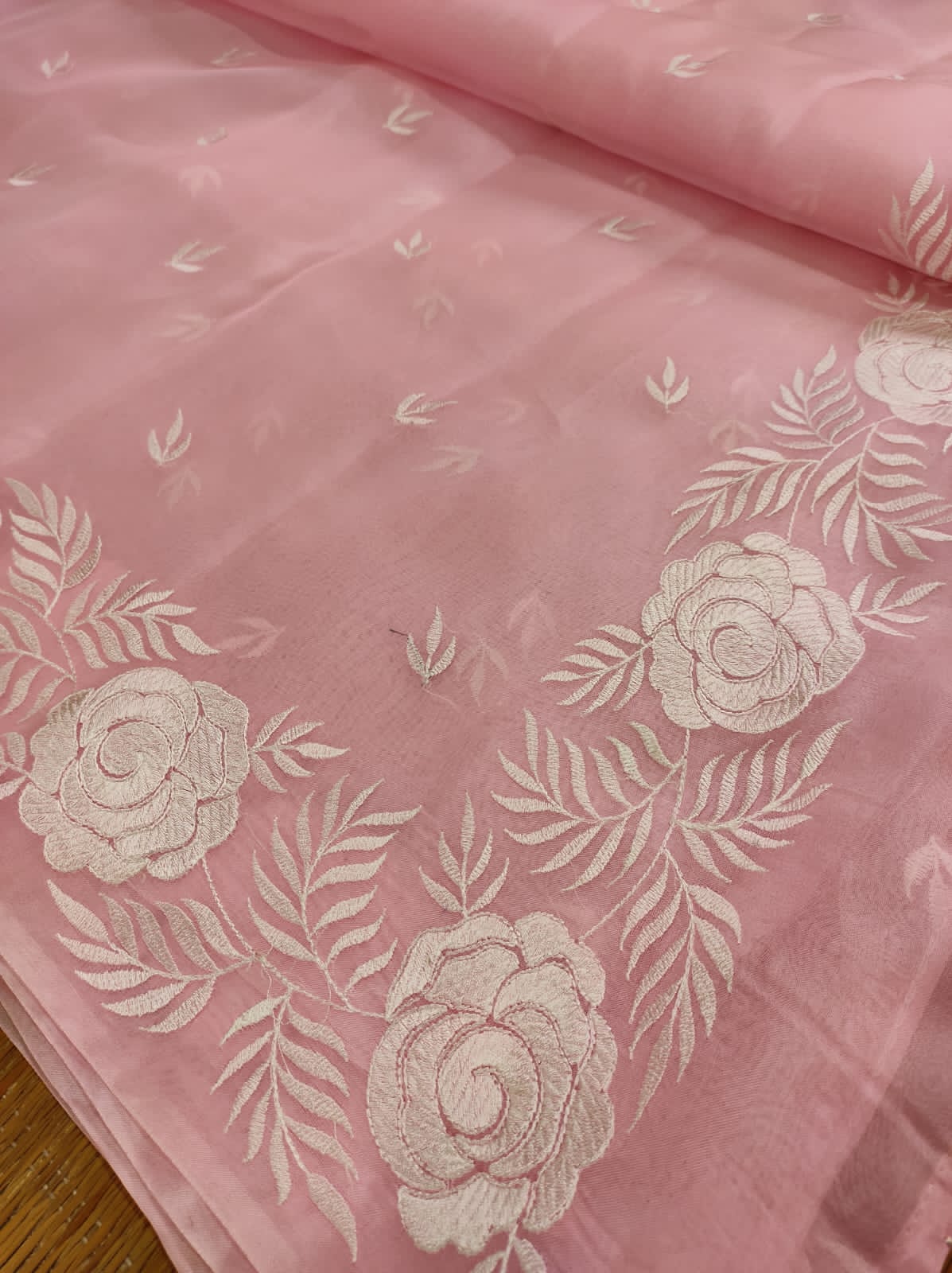 Rose inspired organza saree - Saffronfashionindia