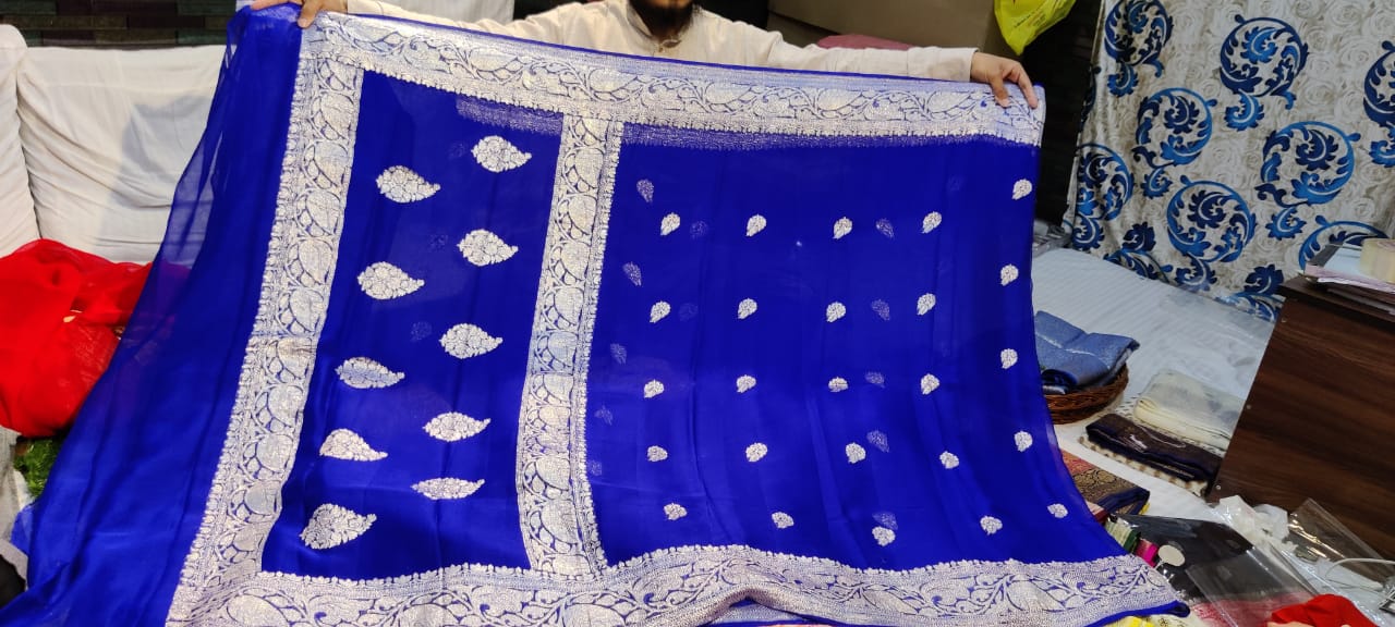 Handcrafted chiffon saree/banarsi saree/sari - Saffronfashionindia