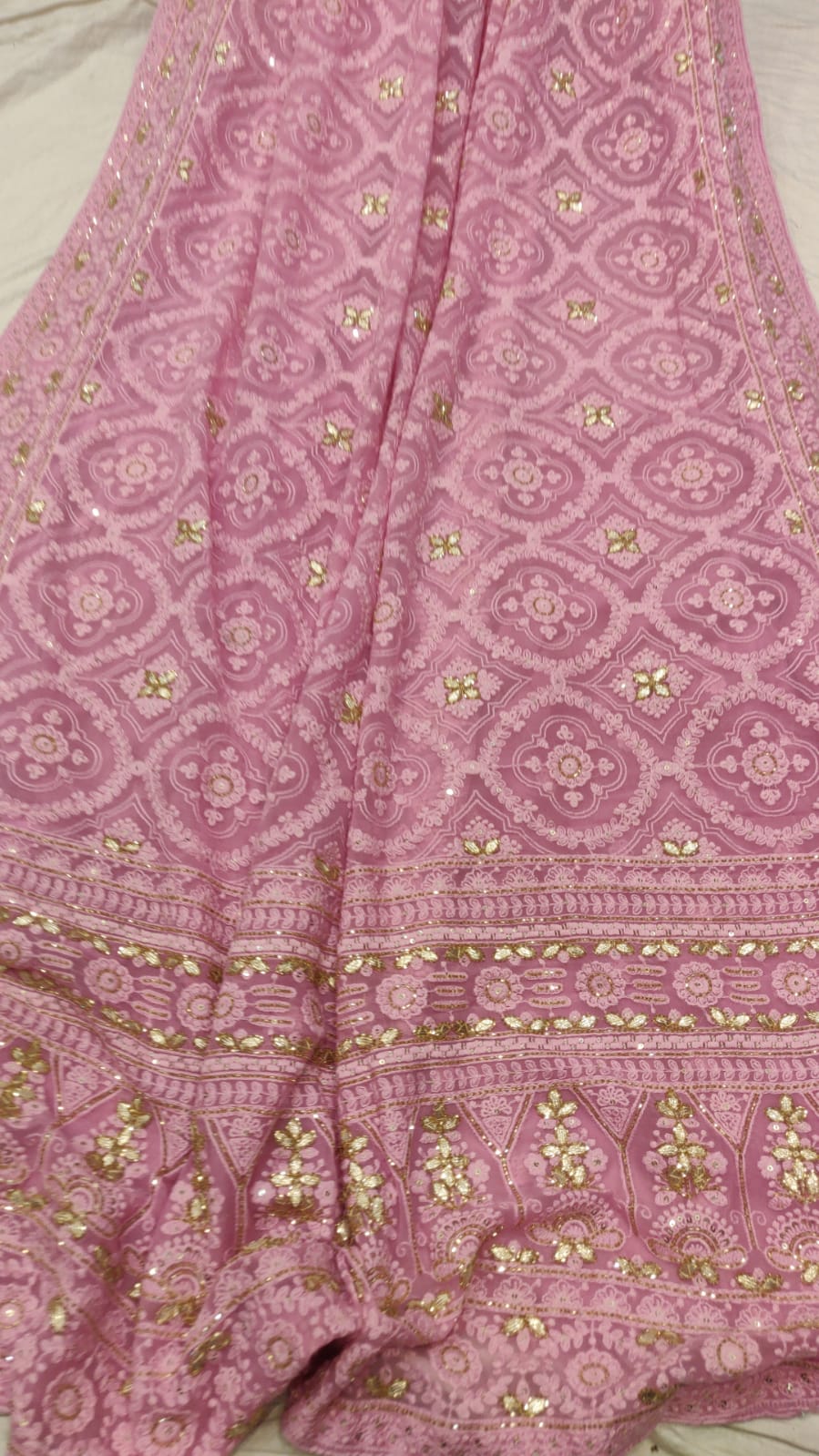 Laila Chikankari gorgette saree - Saffronfashionindia