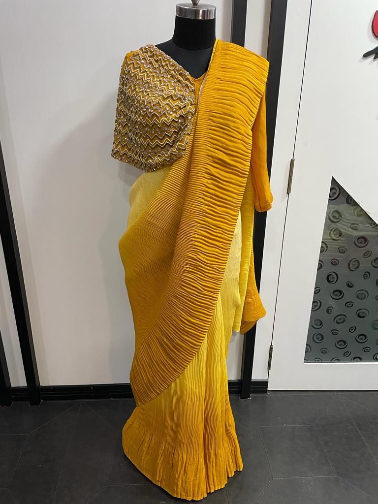 Fancy crushed lycra saree - Saffronfashionindia