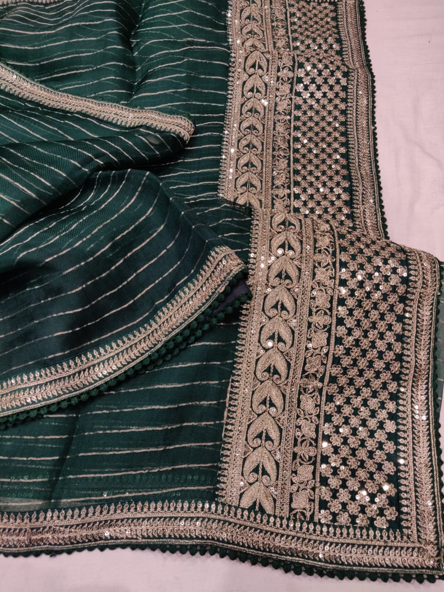 Organza striped saree - Saffronfashionindia