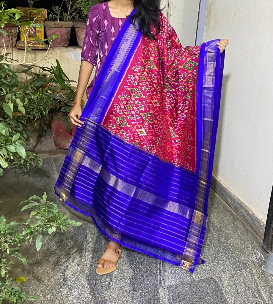 Tunisia ikkat dupatta - Saffronfashionindia