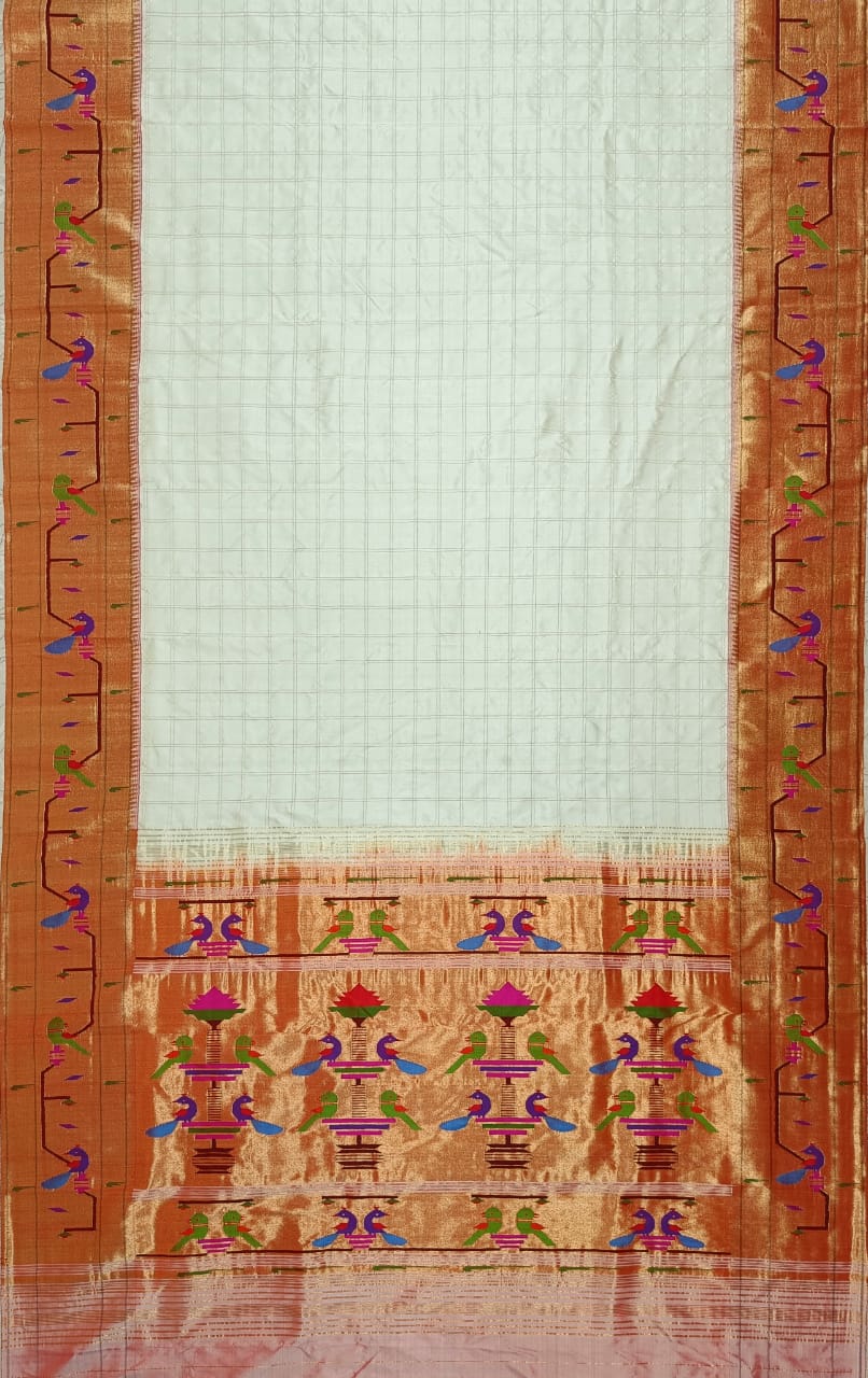 White brocket Paithani saree - Saffronfashionindia