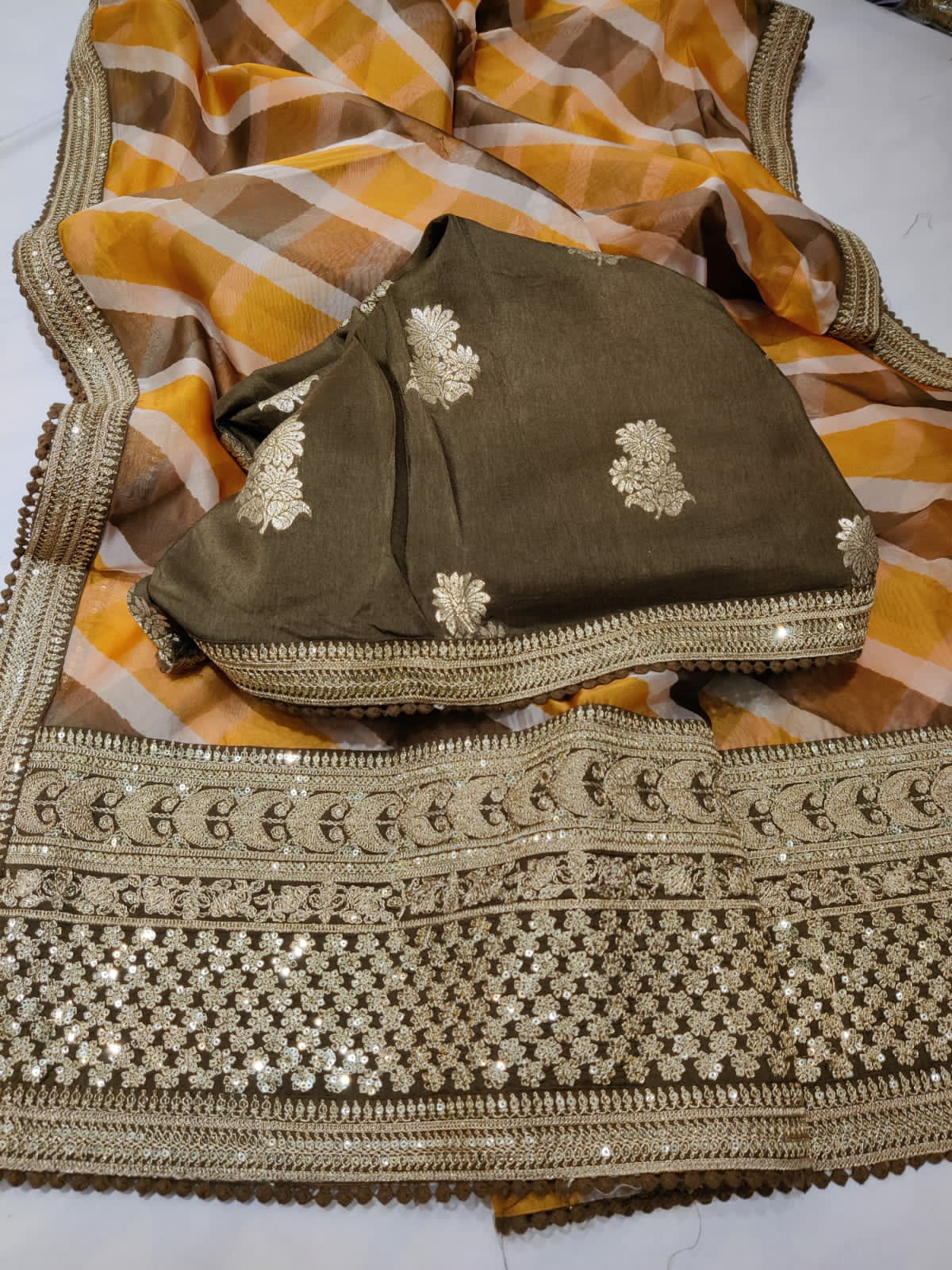 Omara lehariya organza saree - Saffronfashionindia