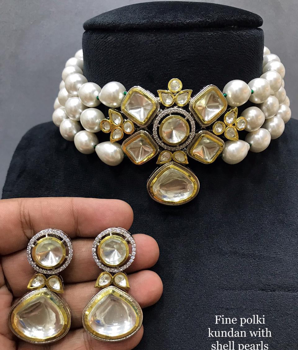 Pearl Kundan choker set - Saffronfashionindia