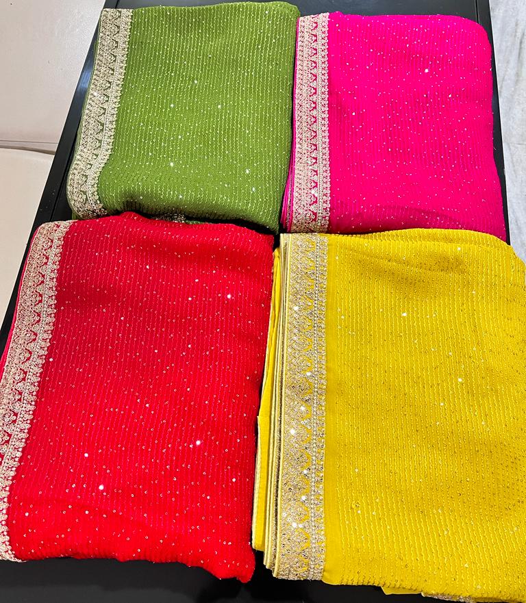 Gulzaar sequence gorgette saree - Saffronfashionindia