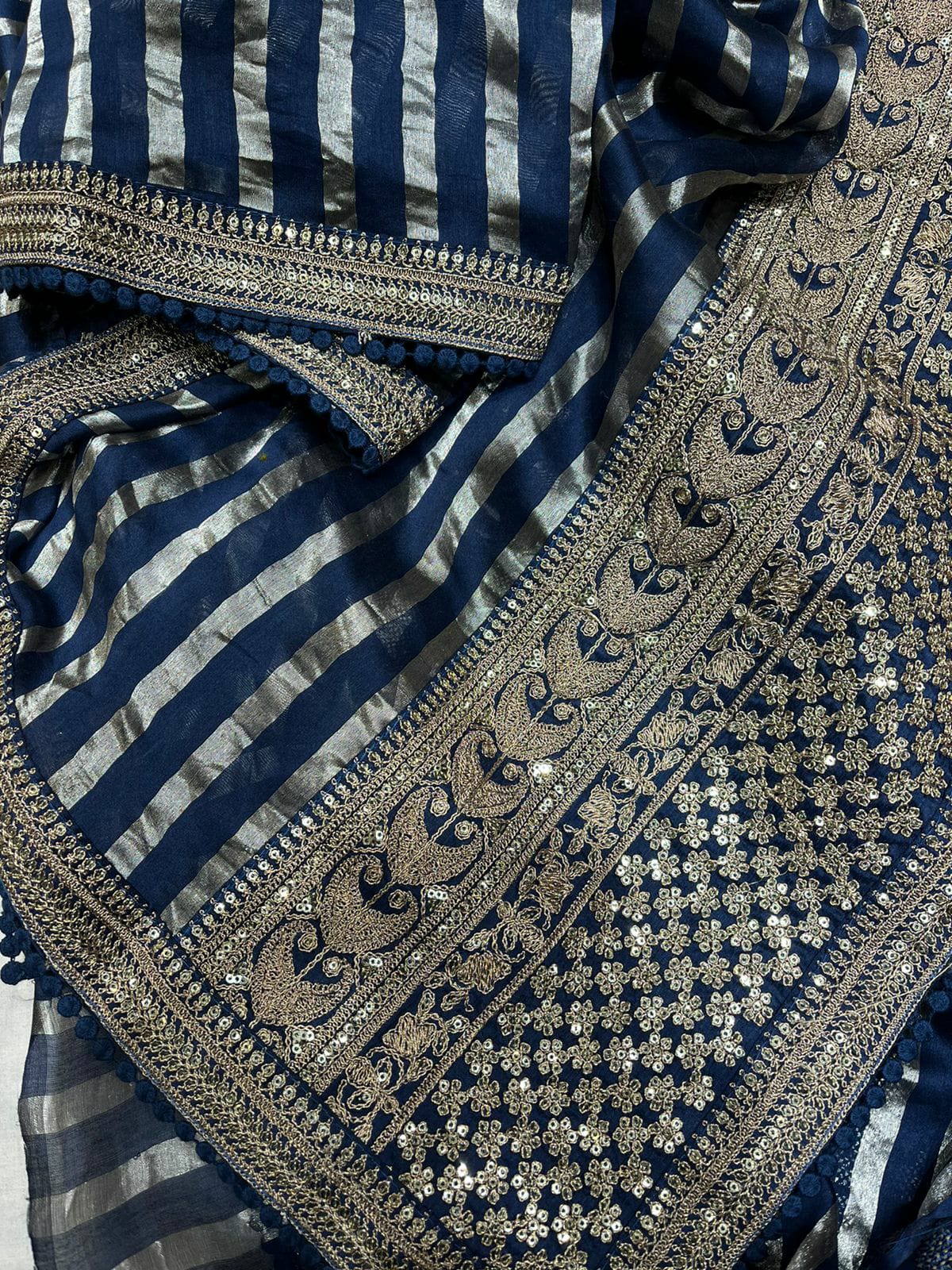 Striped zari inspired saree - Saffronfashionindia