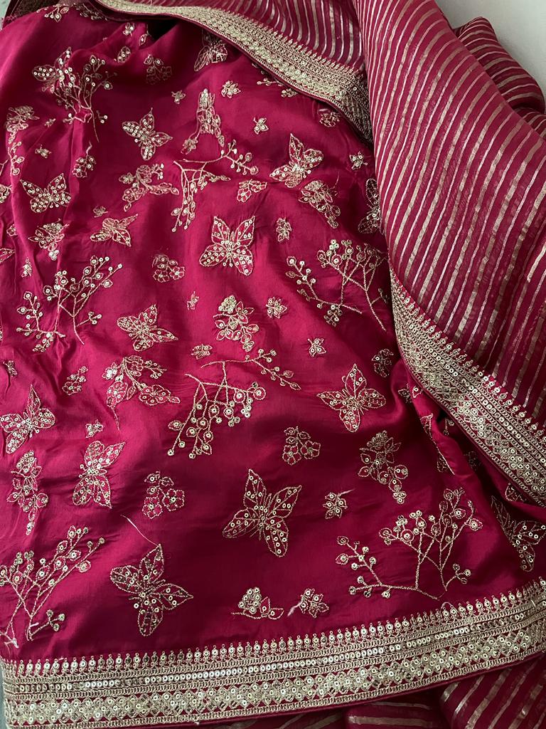 Blosom organza striped saree - Saffronfashionindia