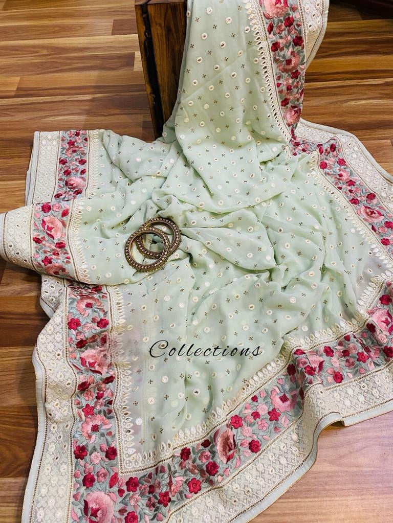 Elegant gorgette saree - Saffronfashionindia
