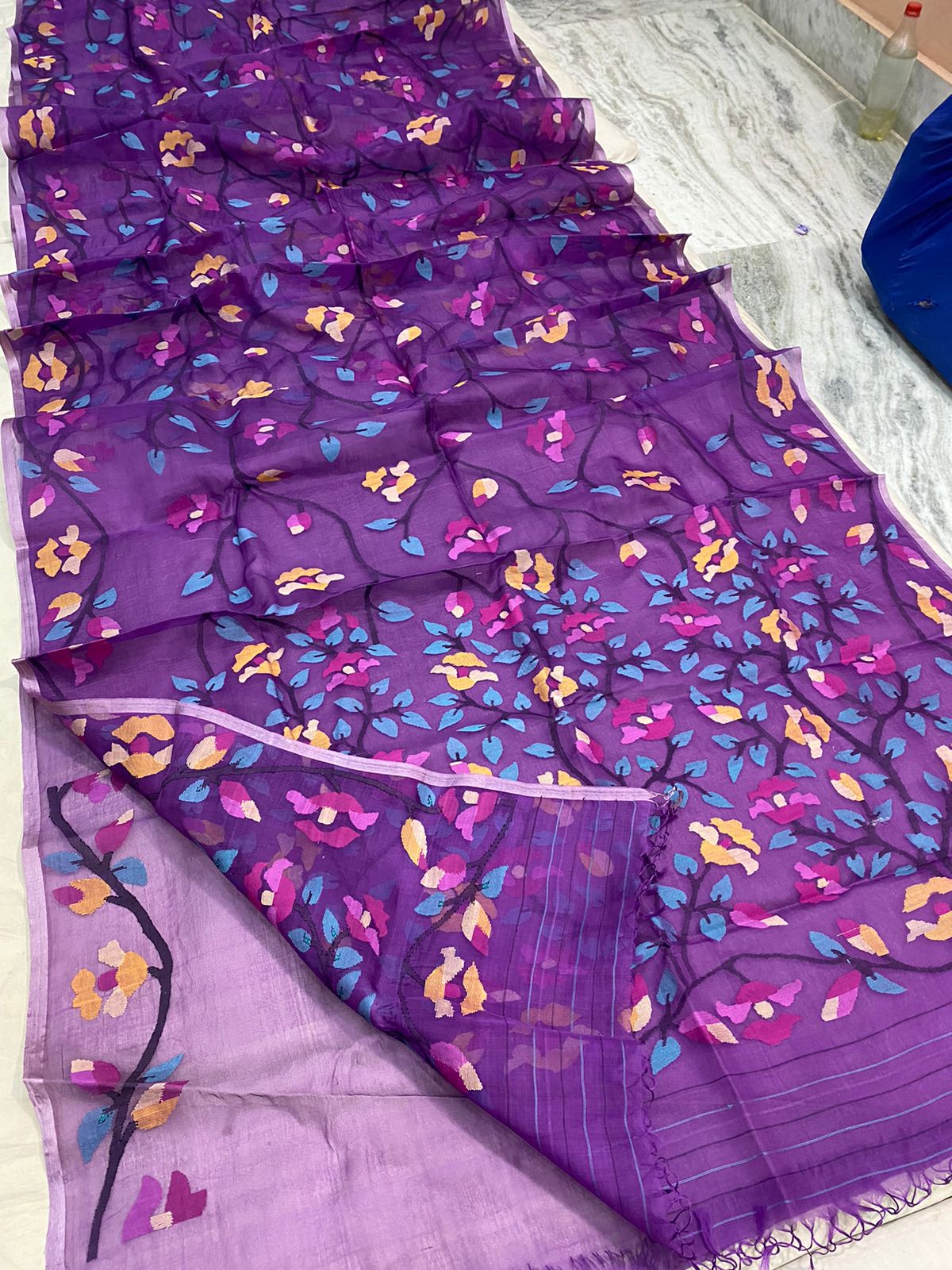 Purple jamdani saree - Saffronfashionindia
