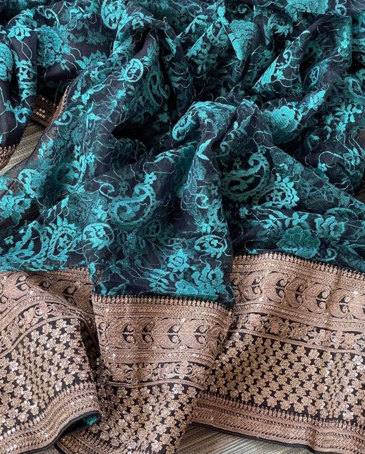 Stainley zardosi saree/net saree/chaintley sari - Saffronfashionindia