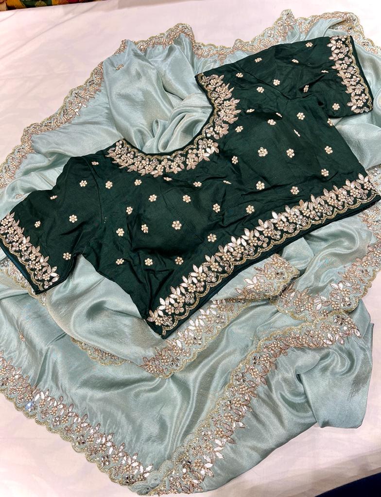 Tissue inspired gottapatti zardosi saree - Saffronfashionindia