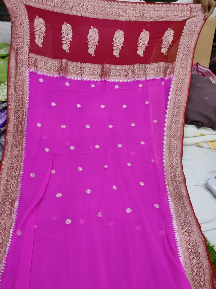 Handcrafted chiffon saree/banarsi saree/sari - Saffronfashionindia